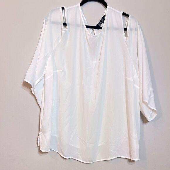 Eloquii White Cold Shoulder Top - Picture 1 of 3